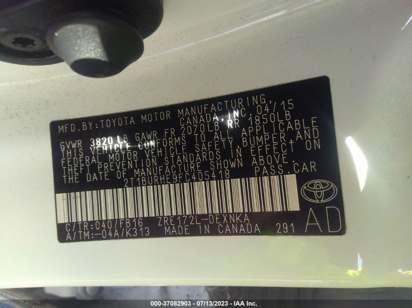 2015 TOYOTA COROLLA L/LE/S/S PLUS/LE PLUS - 2T1BURHE9FC405418