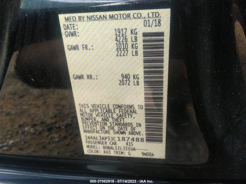 2018 NISSAN ALTIMA 2.5 SV - 1N4AL3AP3JC187488