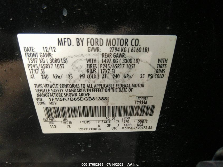2013 FORD EXPLORER - 1FM5K7B85DGB81388