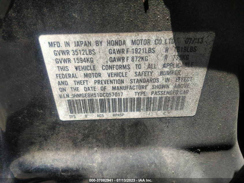 2013 HONDA FIT SPORT - JHMGE8H51DC057017