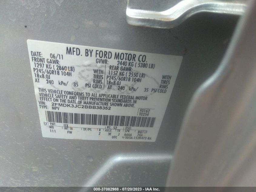 2FMDK3JC2BBB38352 2011 FORD EDGE, photo no. 9