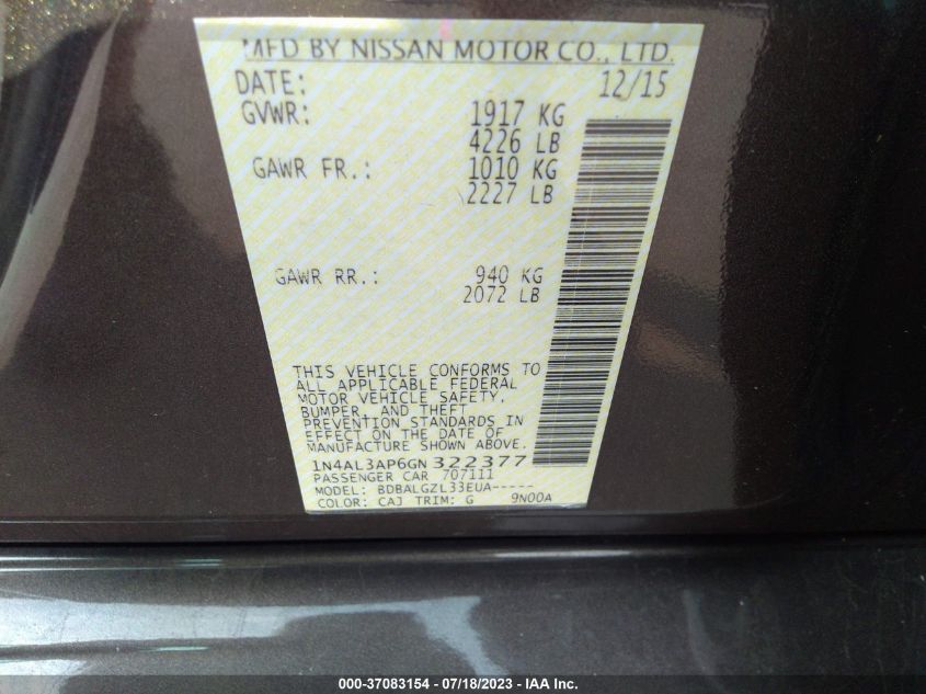 2016 NISSAN ALTIMA 2.5 - 1N4AL3AP6GN322377