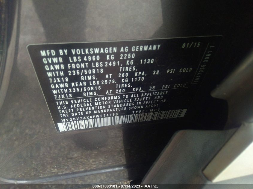 2015 VOLKSWAGEN TIGUAN SE - WVGBV7AX6FW574196