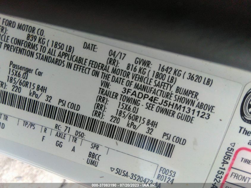 2017 FORD FIESTA SE - 3FADP4EJ5HM131123