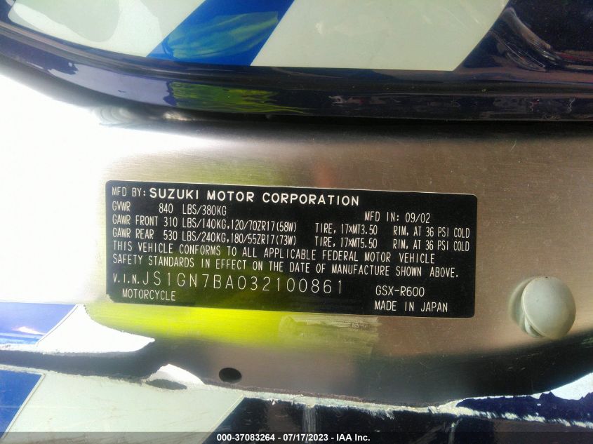 2003 SUZUKI GSX-R600 - JS1GN7BA032100861
