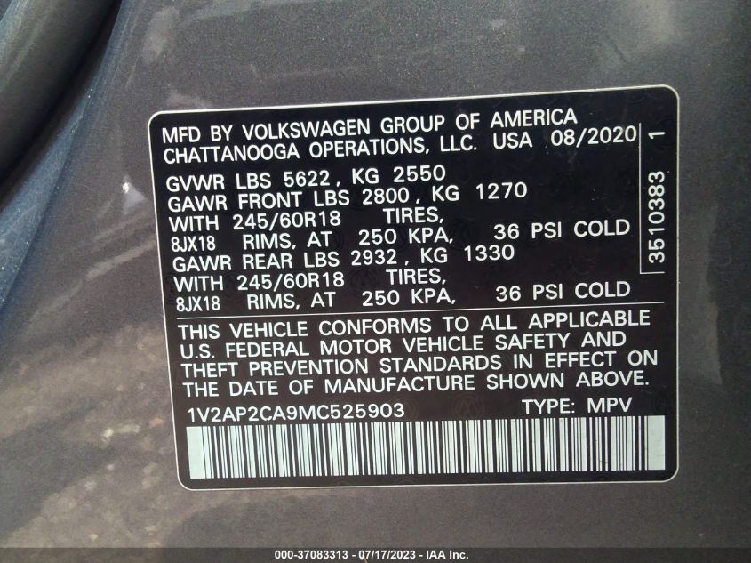 2021 VOLKSWAGEN ATLAS 2.0T S - 1V2AP2CA9MC525903