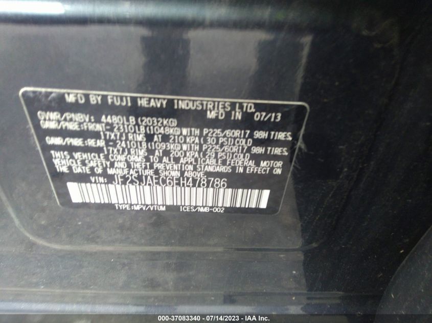 2014 SUBARU FORESTER 2.5I PREMIUM - JF2SJAEC6EH478786