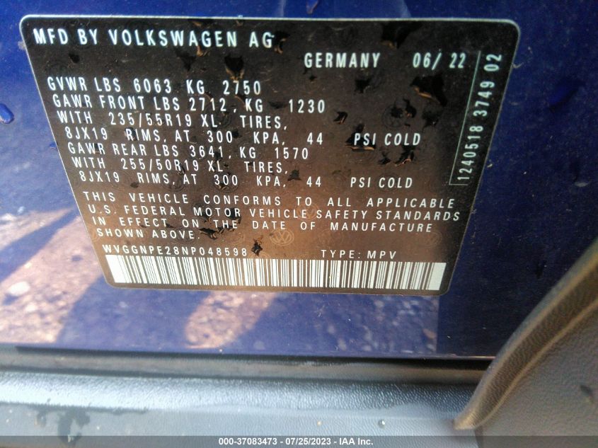 2022 VOLKSWAGEN ID.4 PRO S WVGGNPE28NP048598