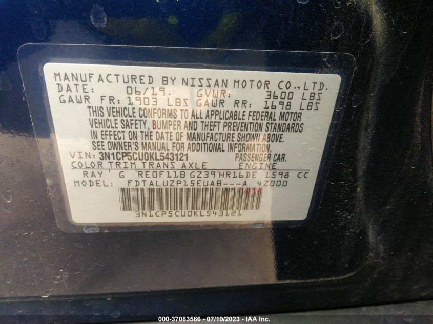 2019 NISSAN KICKS SR - 3N1CP5CU0KL543121