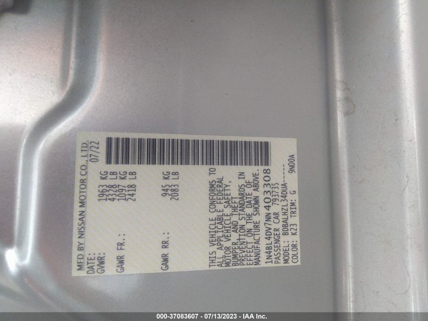 2022 NISSAN ALTIMA 2.5 SV - 1N4BL4DV7NN403308