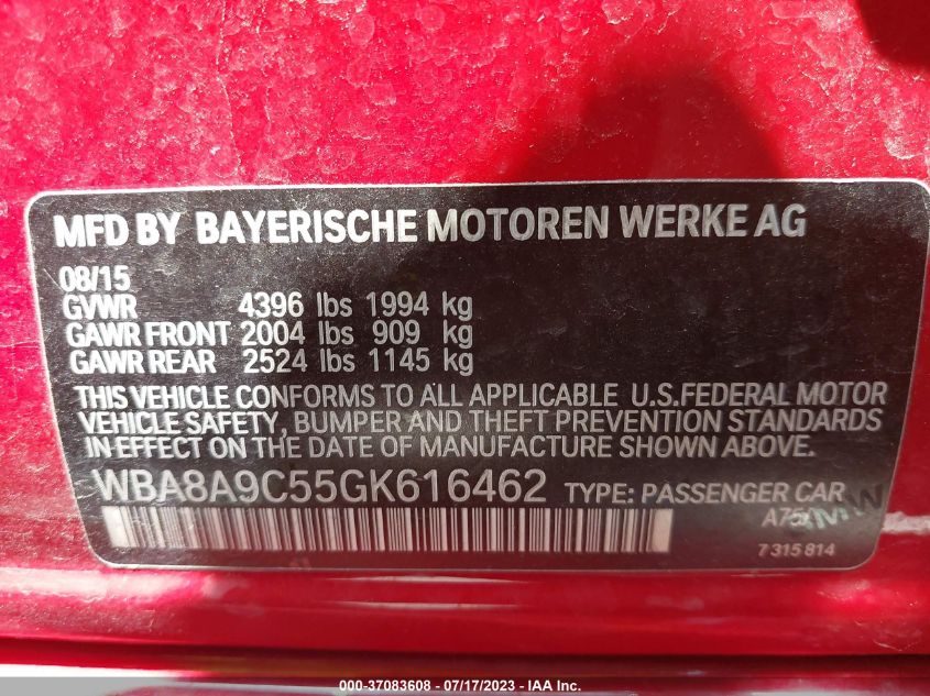 2016 BMW 3 SERIES 320I - WBA8A9C55GK616462