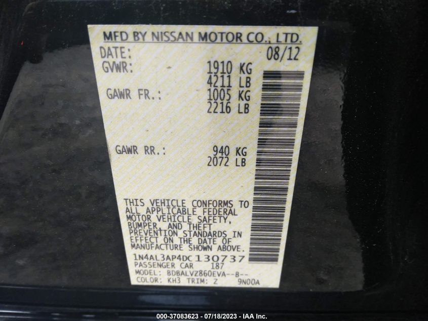 2013 NISSAN ALTIMA 2.5 SL - 1N4AL3AP4DC130737