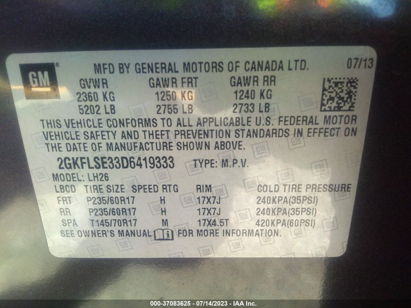 2013 GMC TERRAIN SLE - 2GKFLSE33D6419333