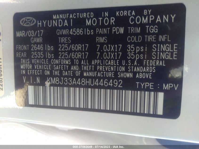 2017 HYUNDAI TUCSON SE - KM8J33A48HU446492