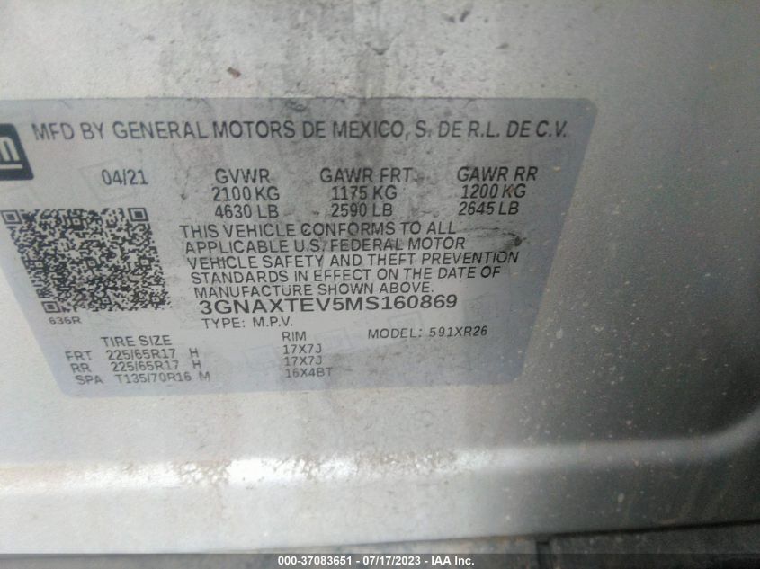 2021 CHEVROLET EQUINOX LT - 3GNAXTEV5MS160869