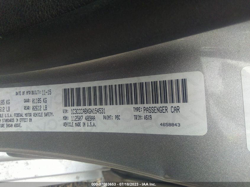 2016 CHRYSLER 200 LIMITED - 1C3CCCABXGN154531