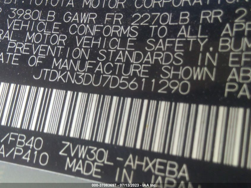 2013 TOYOTA PRIUS ONE/TWO/THREE/FOUR/FIVE - JTDKN3DU7D5611290