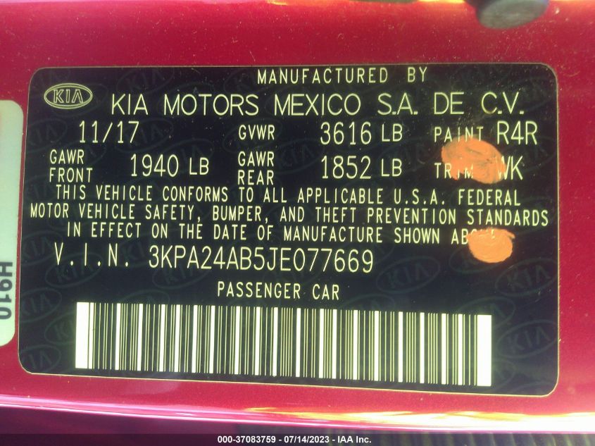 2018 KIA RIO S - 3KPA24AB5JE077669