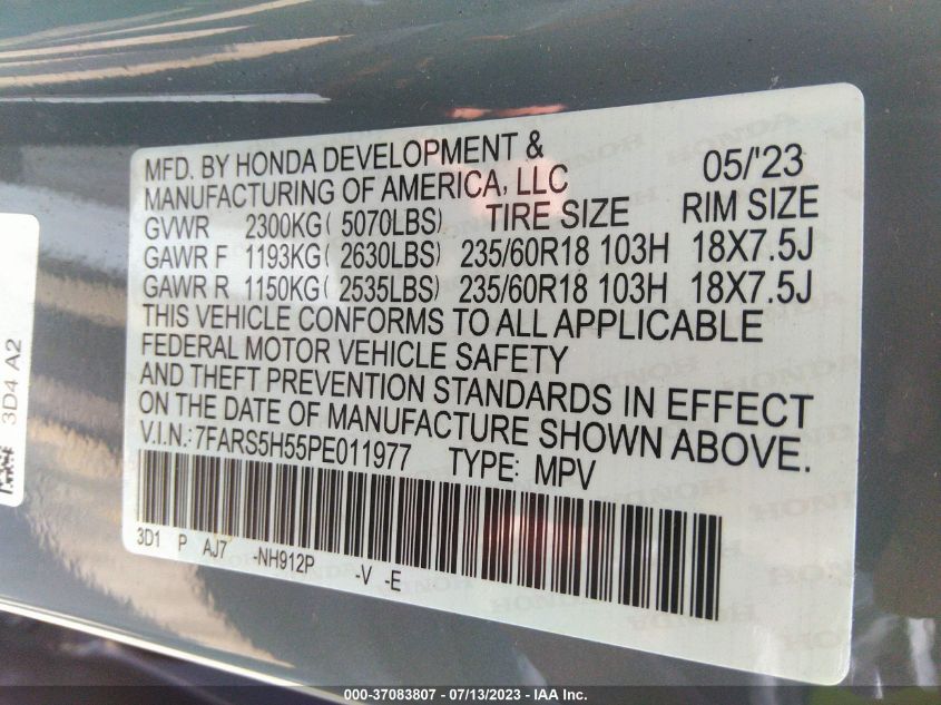 2023 HONDA CR-V HYBRID SPORT - 7FARS5H55PE011977