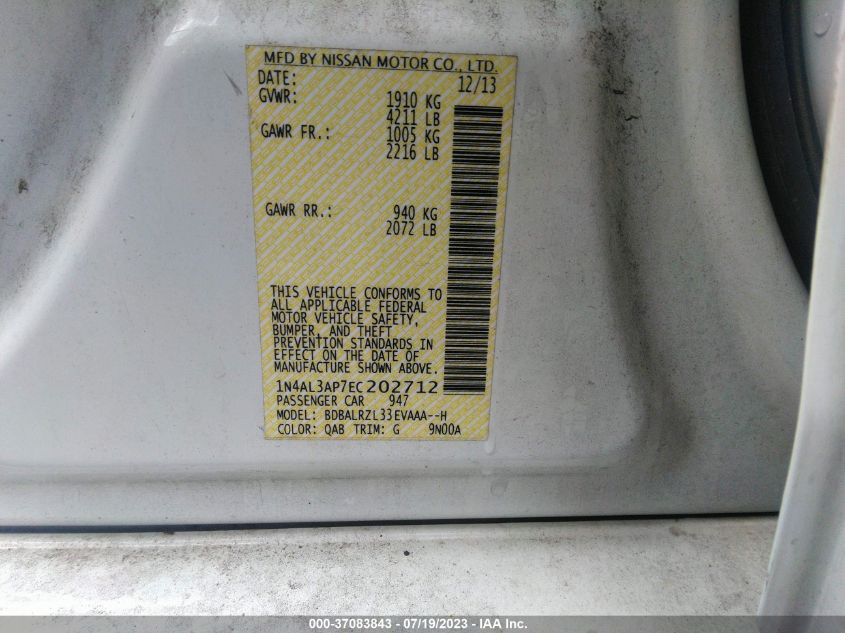 2014 NISSAN ALTIMA 2.5 S - 1N4AL3AP7EC202712