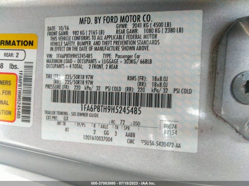 2017 FORD MUSTANG ECOBOOST - 1FA6P8TH9H5245485