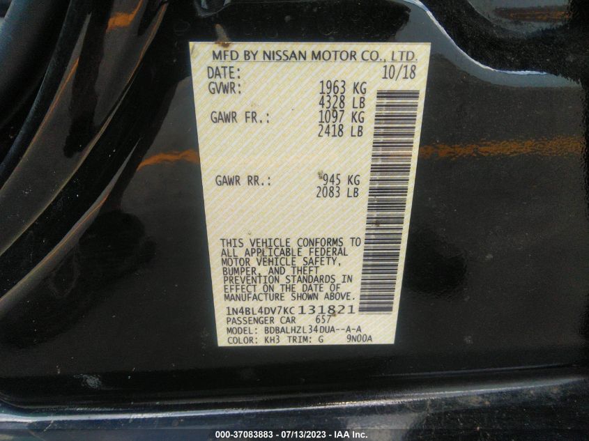 2019 NISSAN ALTIMA 2.5 SV - 1N4BL4DV7KC131821