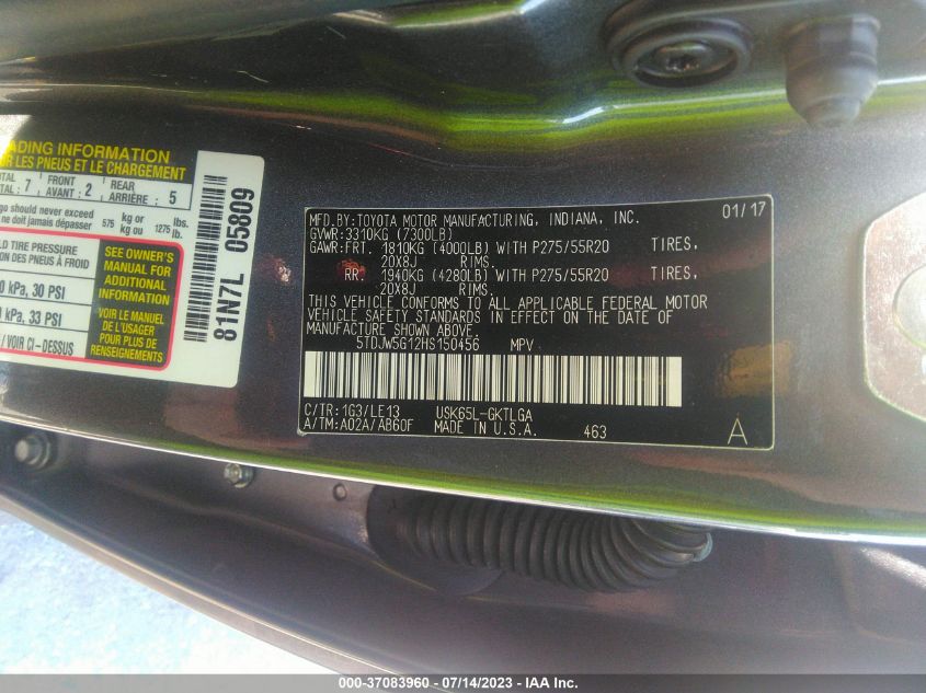 2017 TOYOTA SEQUOIA LIMITED - 5TDJW5G12HS150456