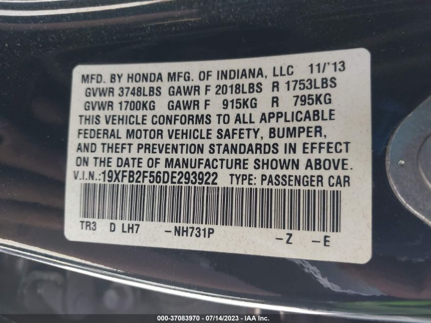 2013 HONDA CIVIC SDN LX - 19XFB2F56DE293922