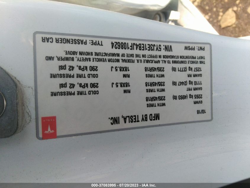 2018 TESLA MODEL 3 LONG RANGE - 5YJ3E1EB4JF108624
