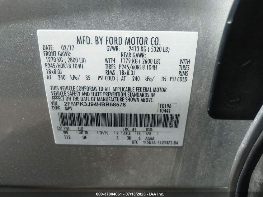2017 FORD EDGE SEL - 2FMPK3J94HBB58578