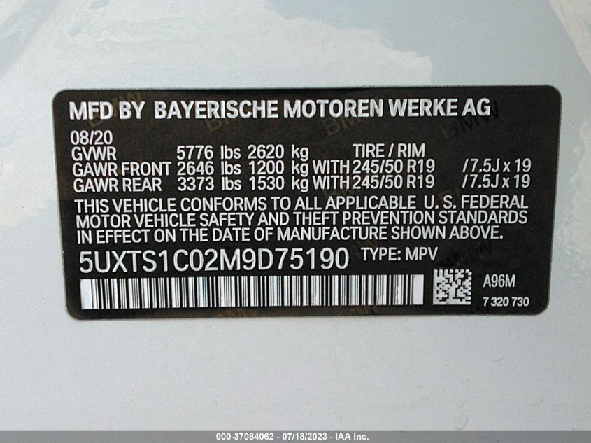 2021 BMW X3 XDRIVE30E - 5UXTS1C02M9D75190