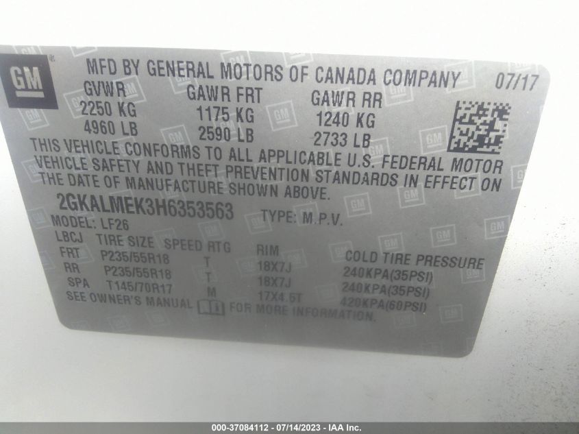 2017 GMC TERRAIN SLE - 2GKALMEK3H6353563