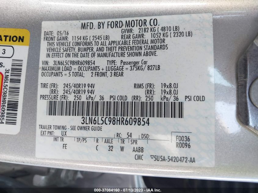 2017 LINCOLN MKZ SELECT - 3LN6L5C98HR609854