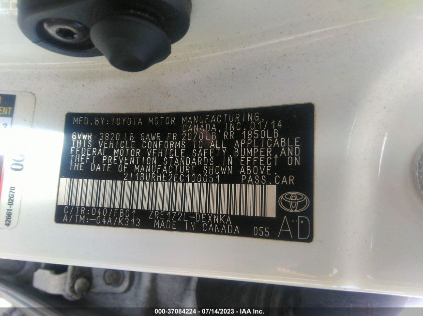 2014 TOYOTA COROLLA L/LE/S/S PLUS/LE PLUS - 2T1BURHE2EC100051