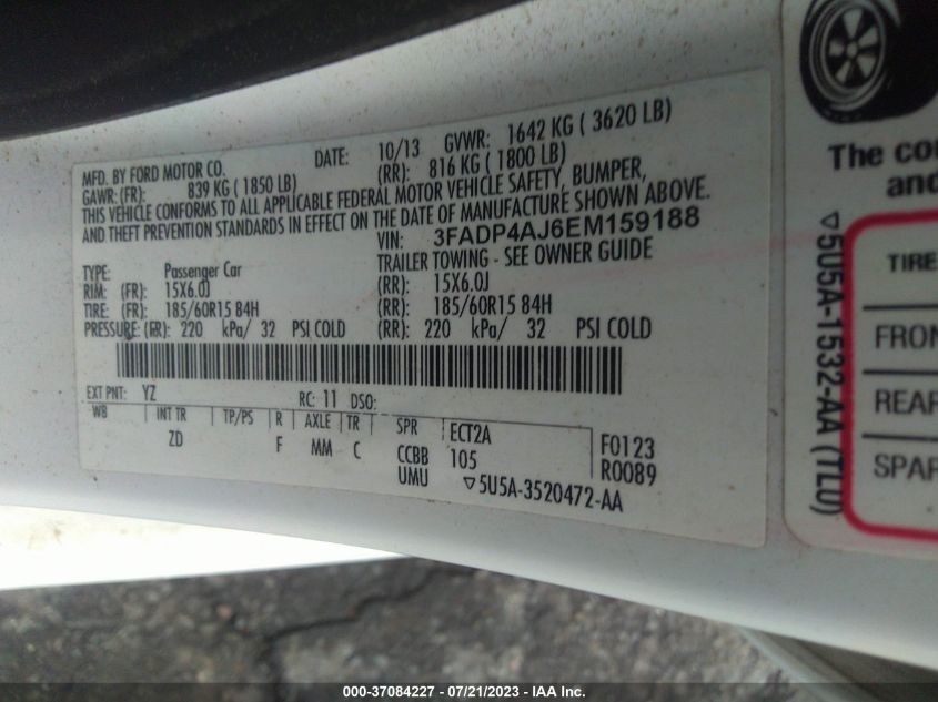 2014 FORD FIESTA S - 3FADP4AJ6EM159188