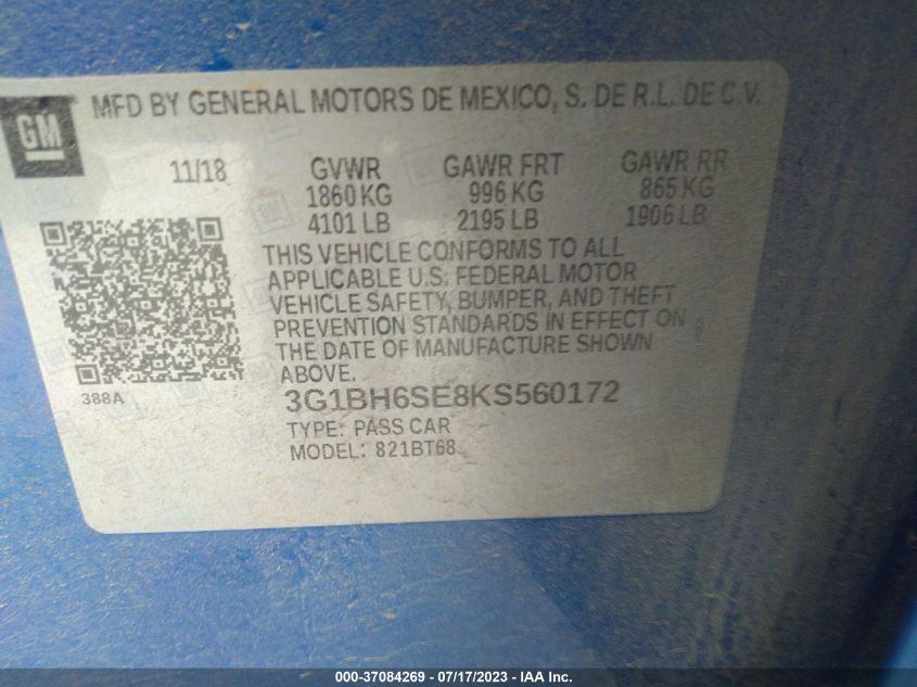 2019 CHEVROLET CRUZE DIESEL - 3G1BH6SE8KS560172
