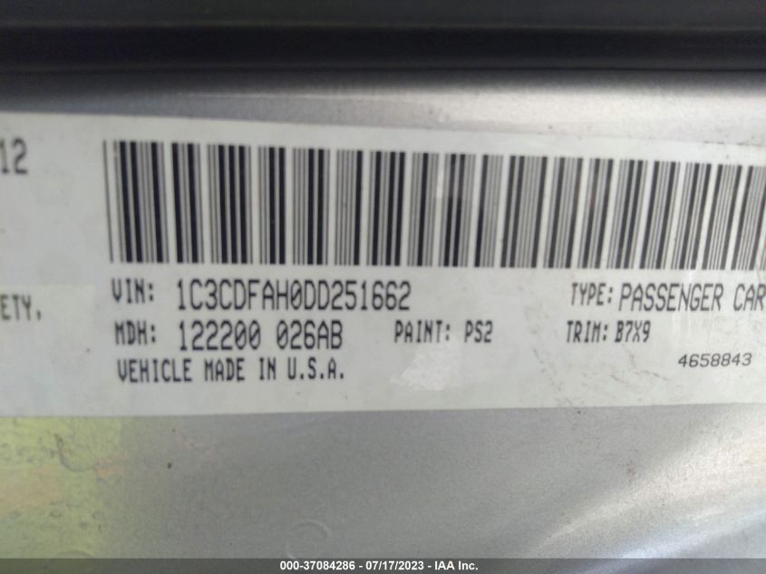 2013 DODGE DART AERO - 1C3CDFAH0DD251662