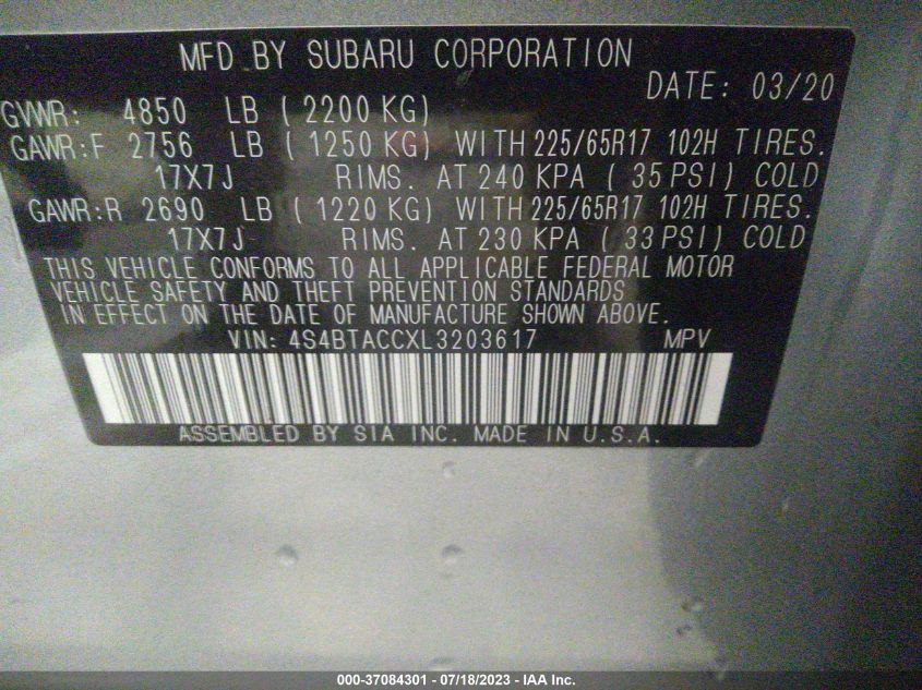 2020 SUBARU OUTBACK PREMIUM - 4S4BTACCXL3203617