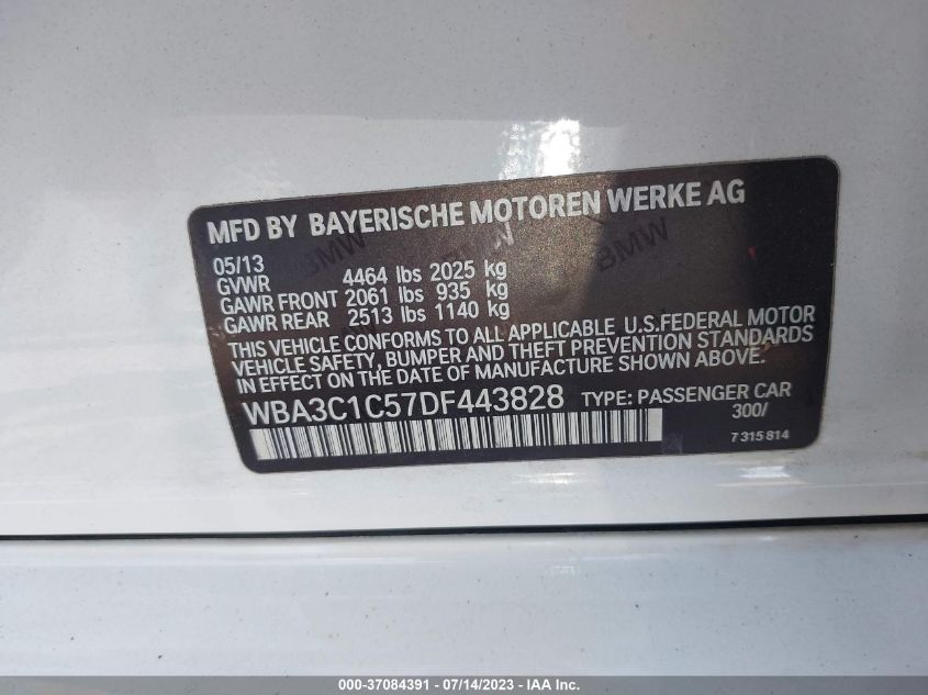 2013 BMW 3 SERIES 328I - WBA3C1C57DF443828