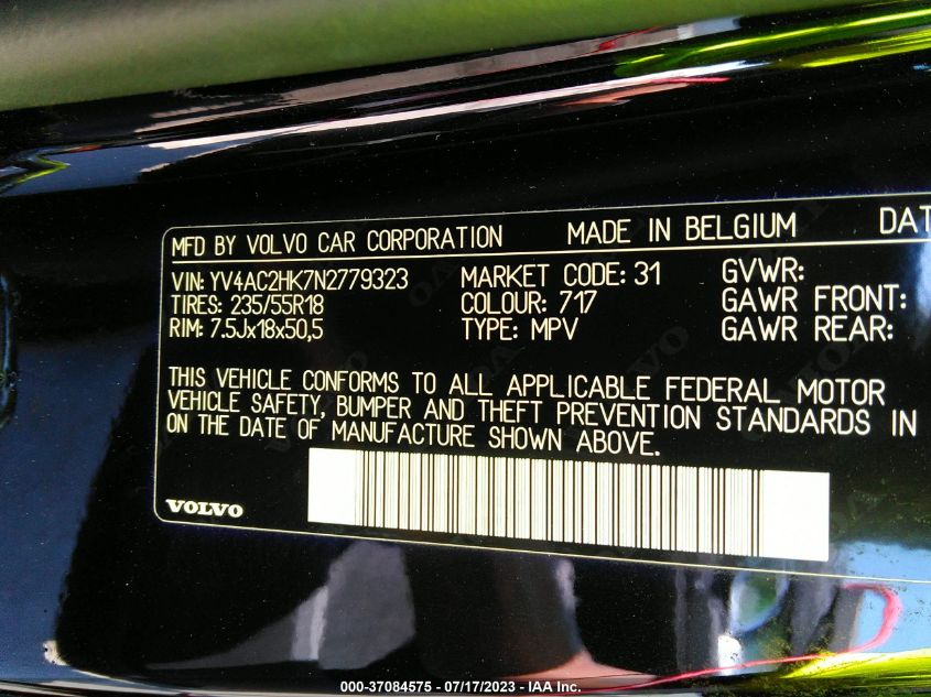 2022 VOLVO XC40 MOMENTUM YV4AC2HK7N2779323