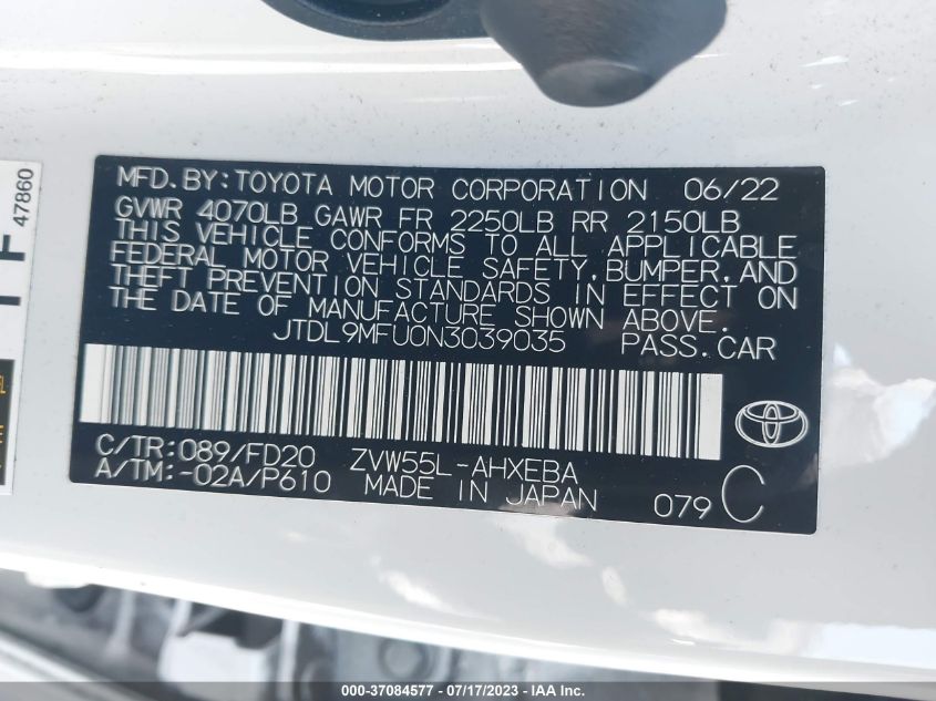 2022 TOYOTA PRIUS LE/XLE/NIGHTSHADE - JTDL9MFU0N3039035