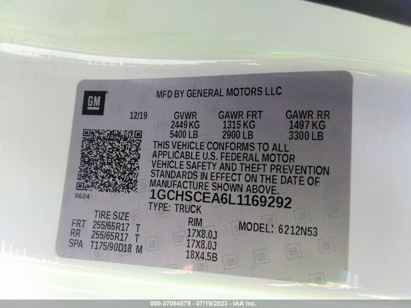 2020 CHEVROLET COLORADO 2WD LT - 1GCHSCEA6L1169292