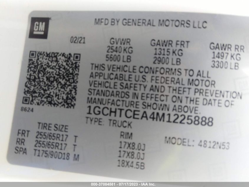 2021 CHEVROLET COLORADO 4WD LT - 1GCHTCEA4M1225888