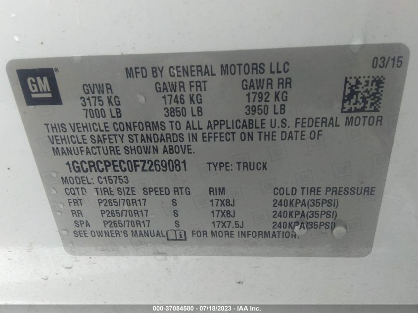 2015 CHEVROLET SILVERADO 1500 WORK TRUCK - 1GCRCPEC0FZ269081