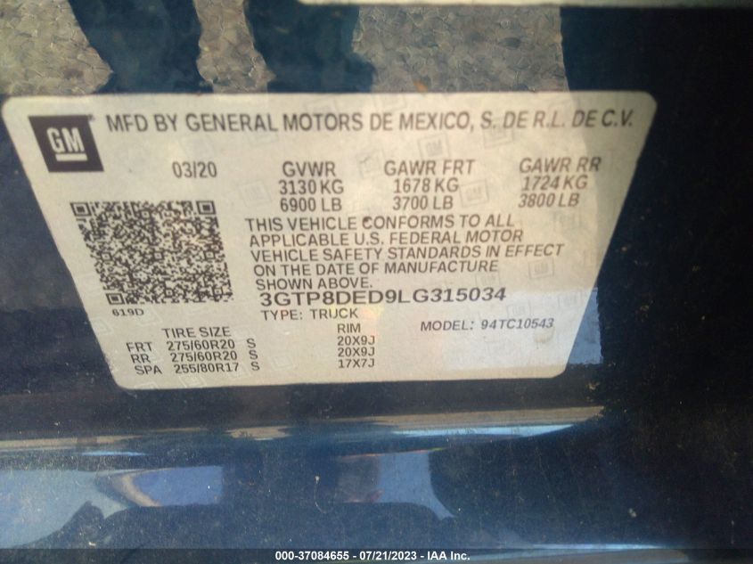 3GTP8DED9LG315034 GMC Sierra 1500 SLT 9