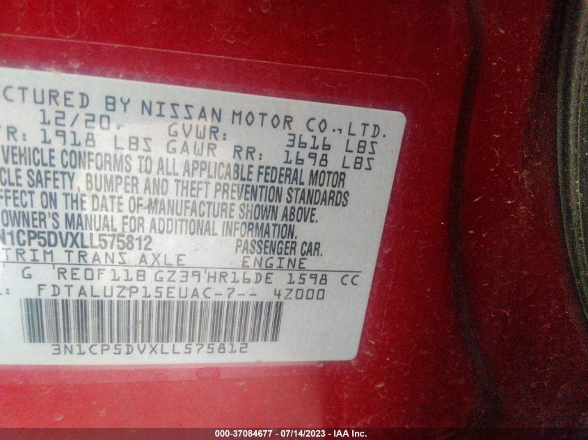 2020 NISSAN KICKS SR - 3N1CP5DVXLL575812