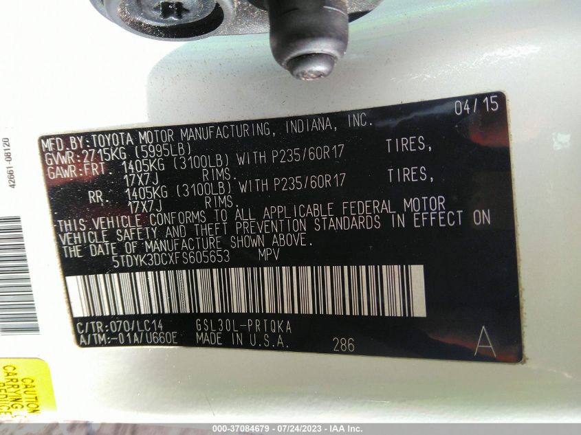 2015 TOYOTA SIENNA XLE/LIMITED - 5TDYK3DCXFS605653