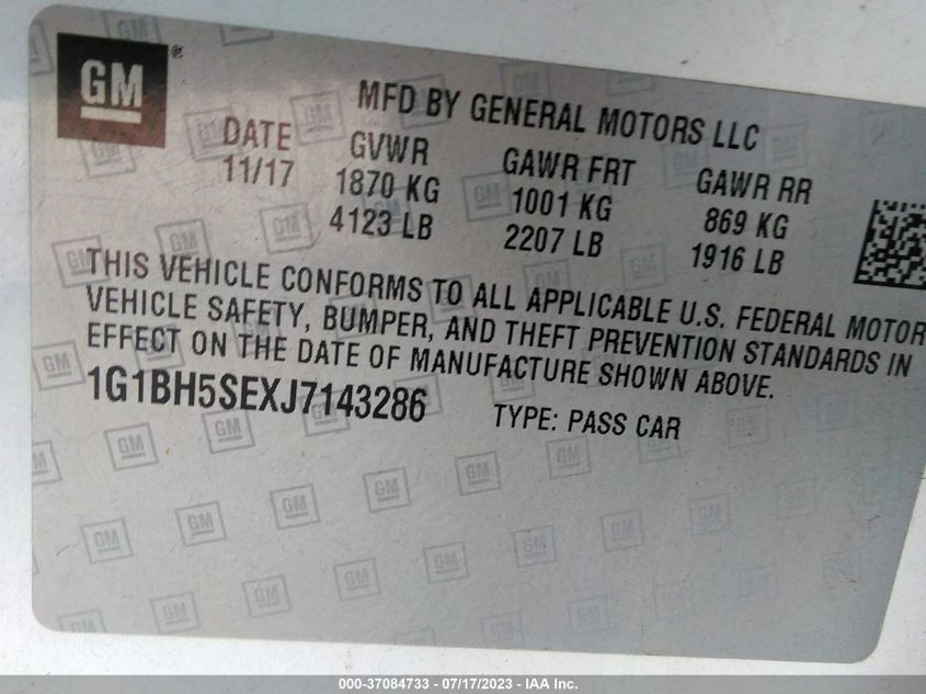 2018 CHEVROLET CRUZE LT - 1G1BH5SEXJ7143286