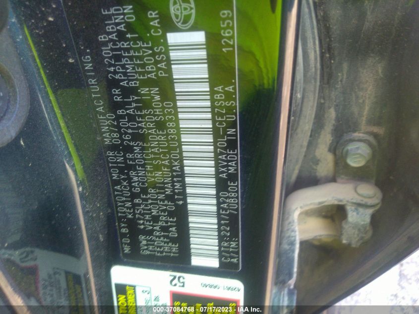 2020 TOYOTA CAMRY SE NIGHTSHADE - 4T1M11AK0LU388330