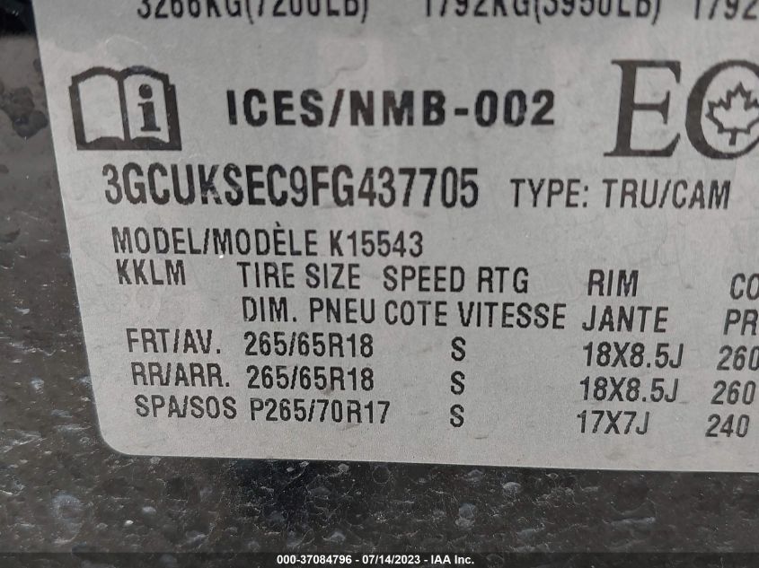 2015 CHEVROLET SILVERADO 1500 LTZ - 3GCUKSEC9FG437705